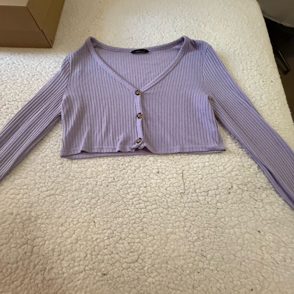 Lavender Ribbed Button-Up Crop Top